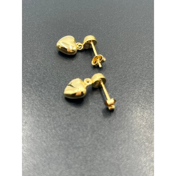 CJT 14k Marked 3D Puff Heart Drop Dangle Pierced Polished Yellow Gold Earrings - Picture 7 of 12